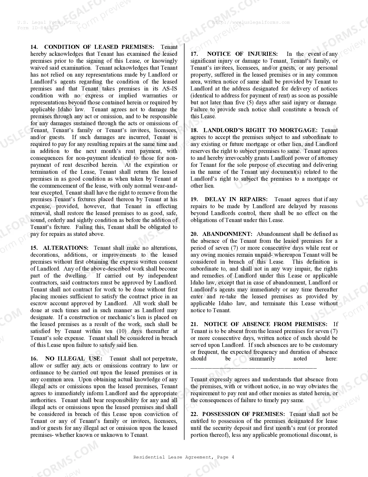 Preview Residential Rental Lease Agreement