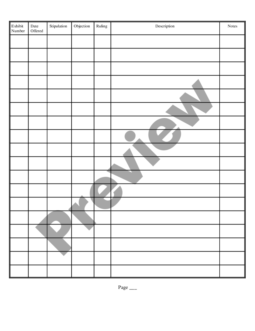 Idaho Exhibit List Exhibit List For Trial US Legal Forms