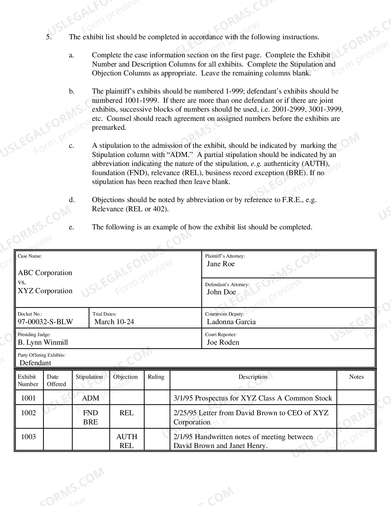 Preview Exhibit List