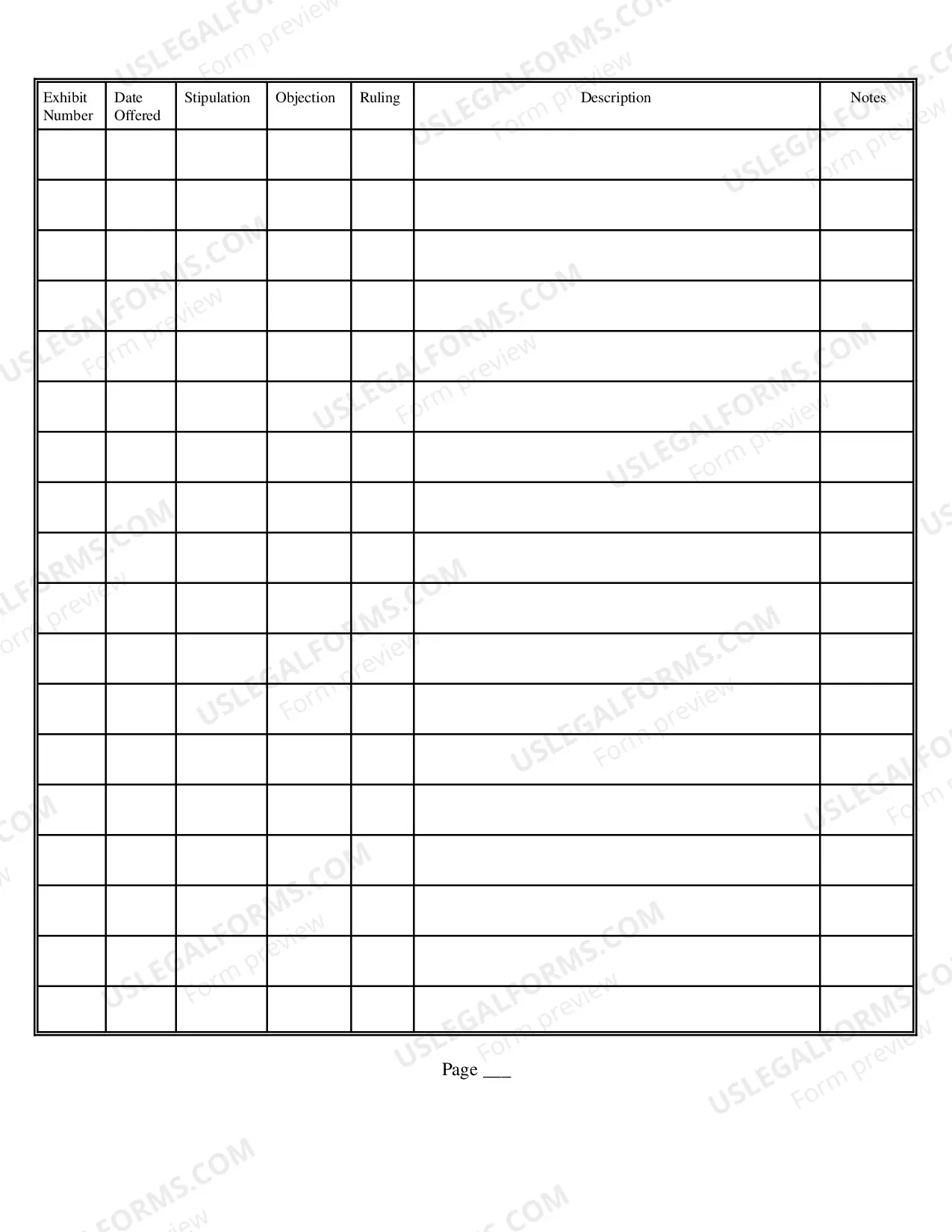 Preview Exhibit List