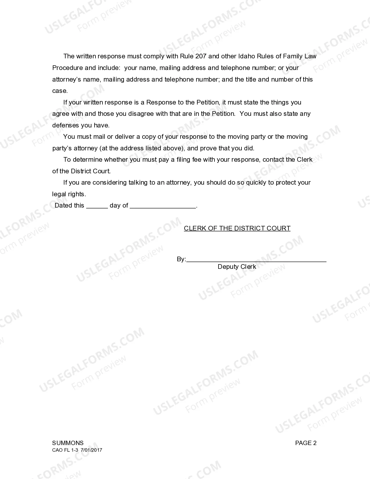 Preview Summons in Divorce Action