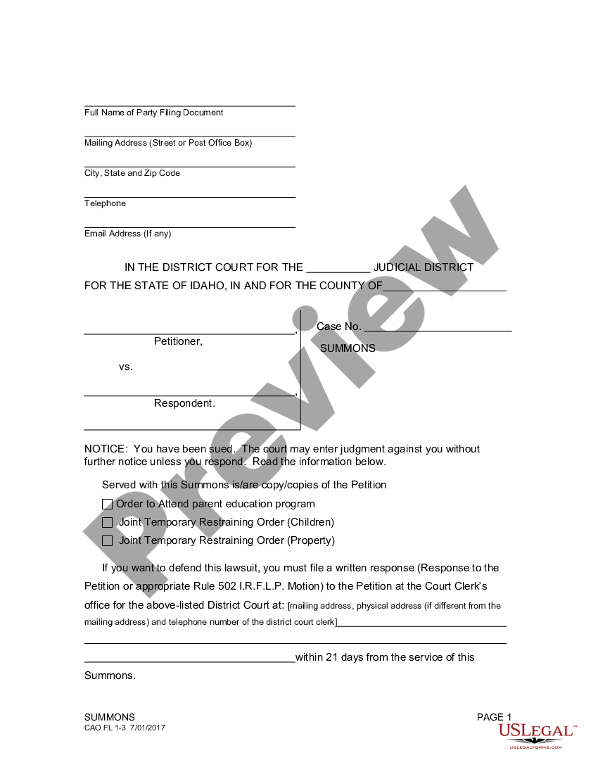 Idaho Divorce Forms Us Legal Forms 8414