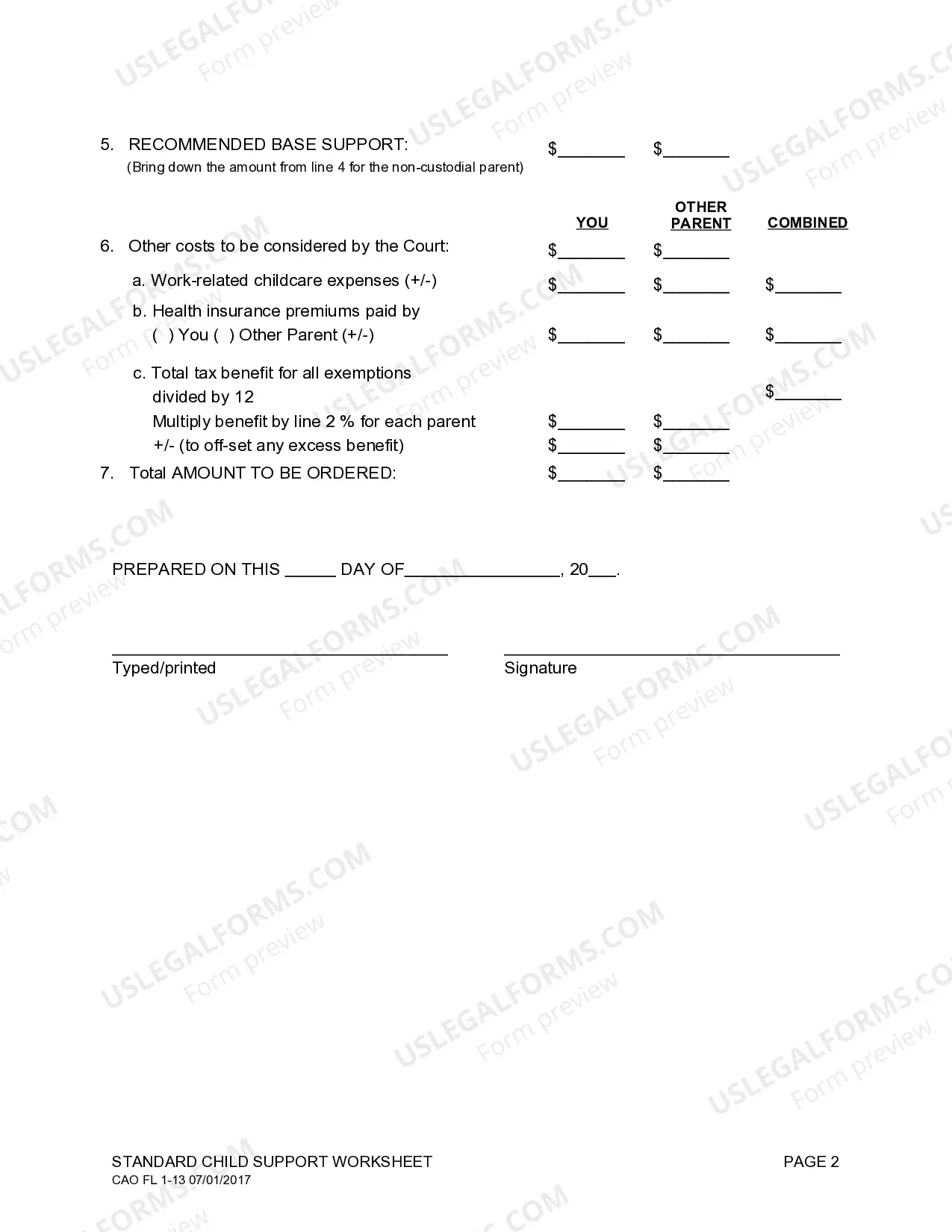 Preview Child Support Worksheet for Sole Custody