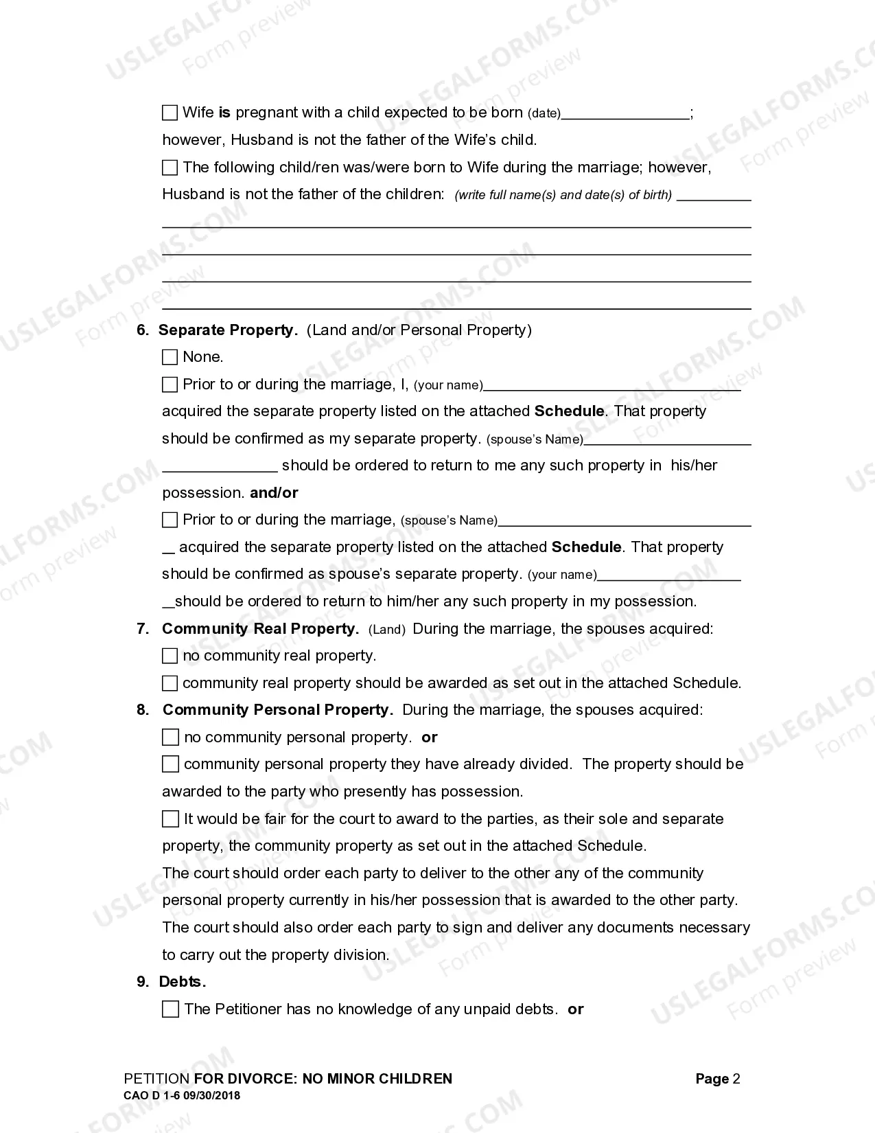 Preview Petition for Divorce for People with No Children or Adult Children