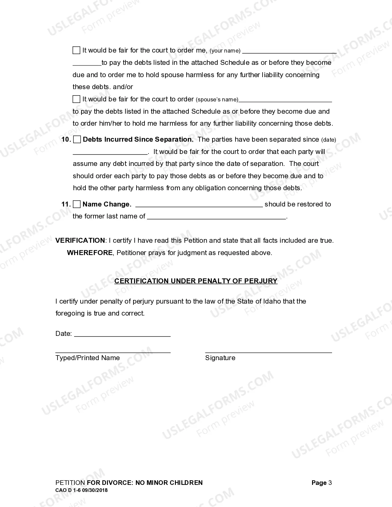 Preview Petition for Divorce for People with No Children or Adult Children