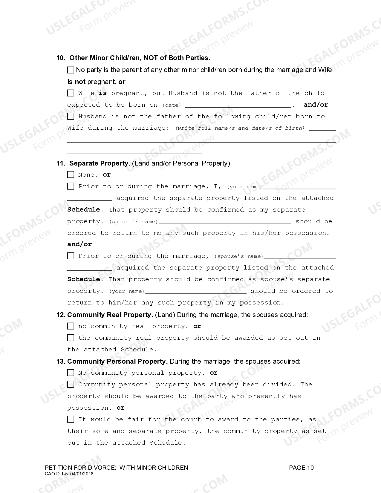 Idaho Petition for Divorce with Minor Children US Legal Forms