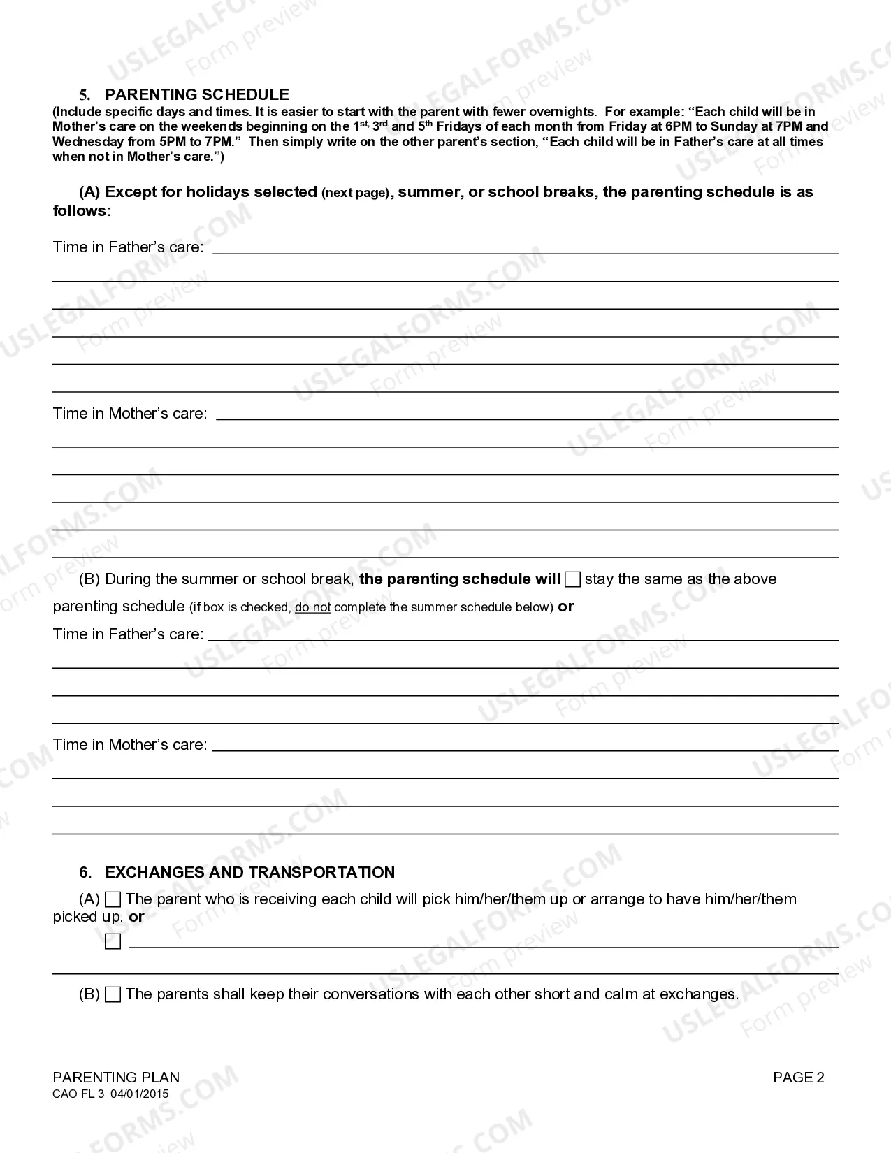 Preview Parenting Plan
