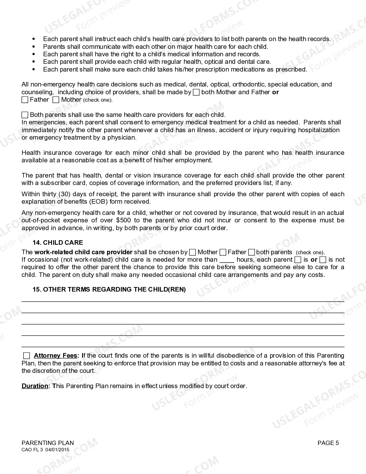 Preview Parenting Plan