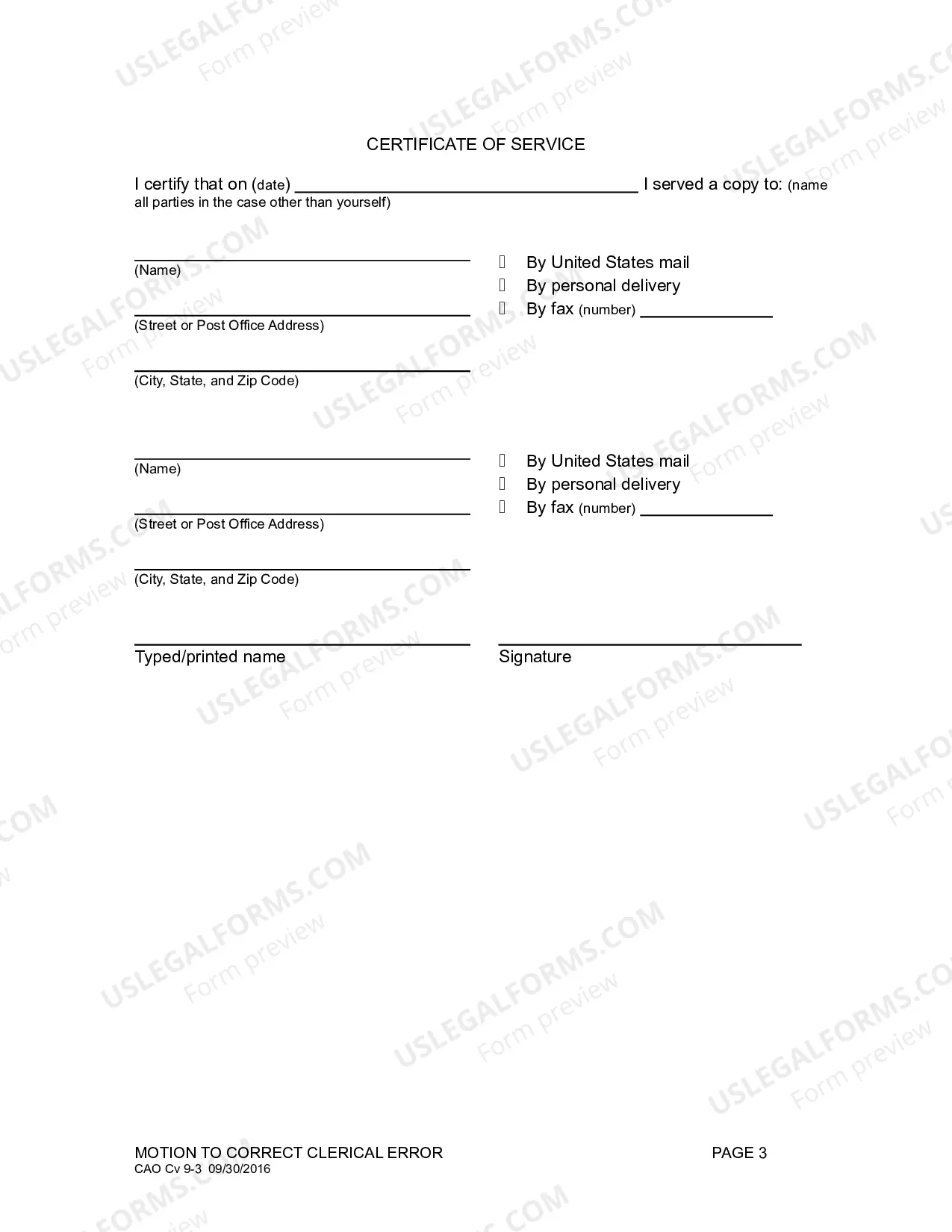 Preview Motion to Correct a Clerical Error