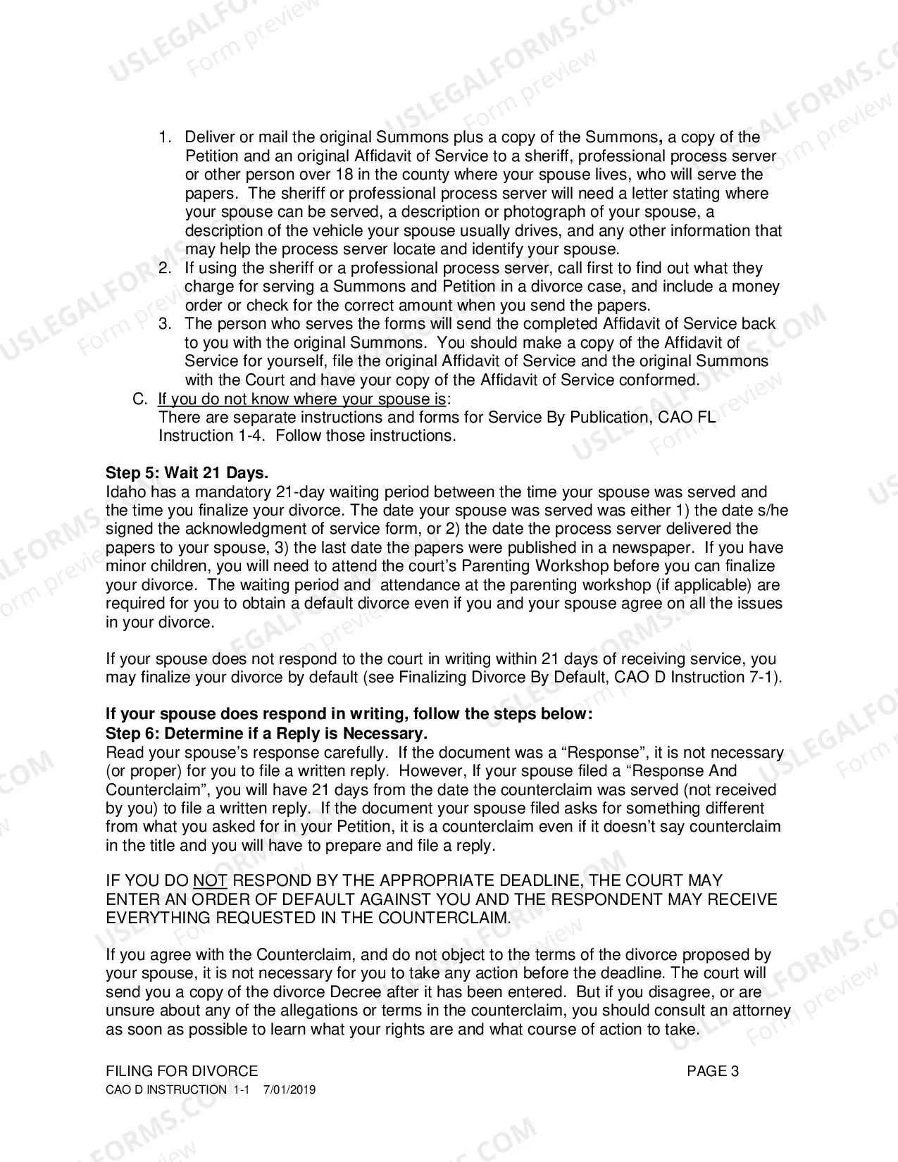 Preview Summary of Steps Instructions for Divorce
