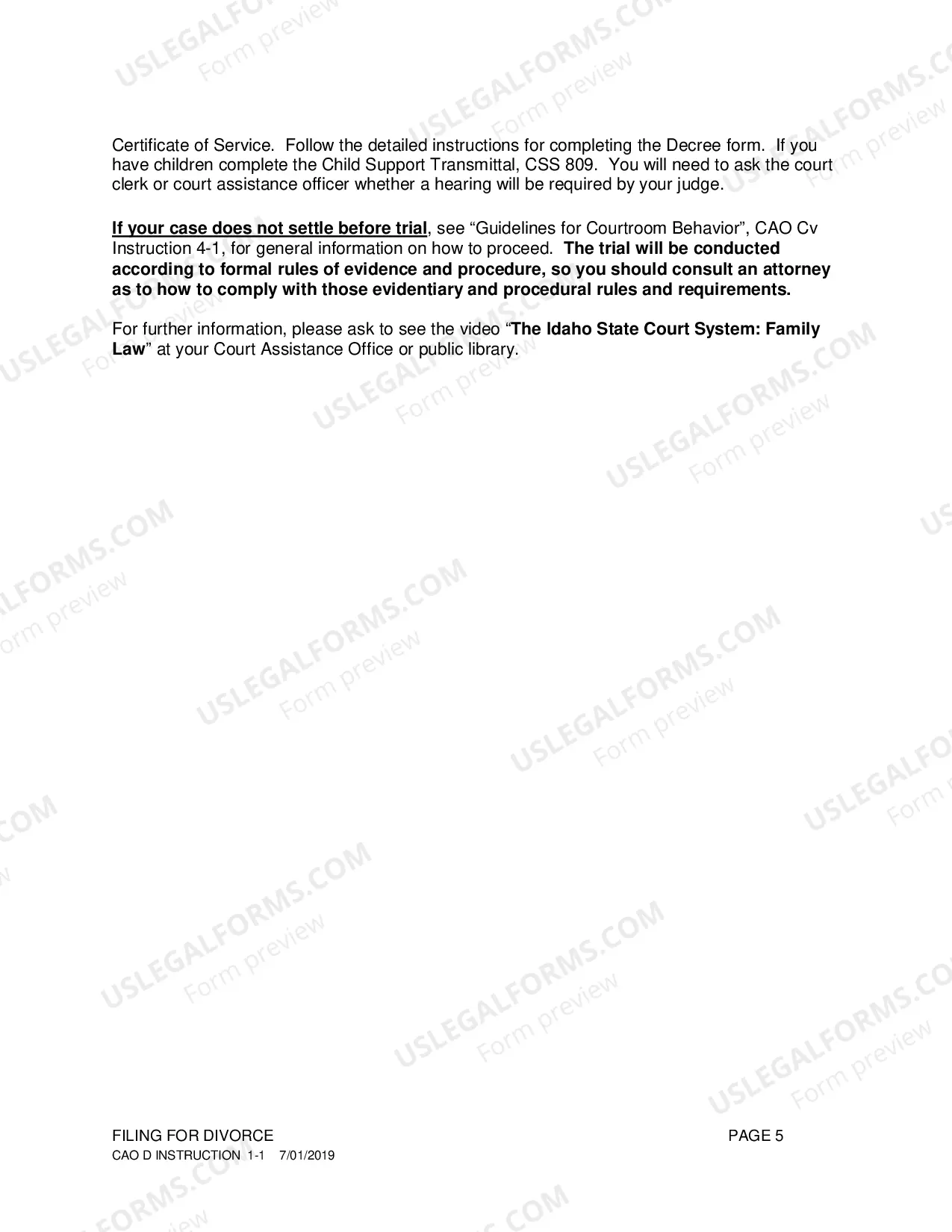 Preview Summary of Steps Instructions for Divorce