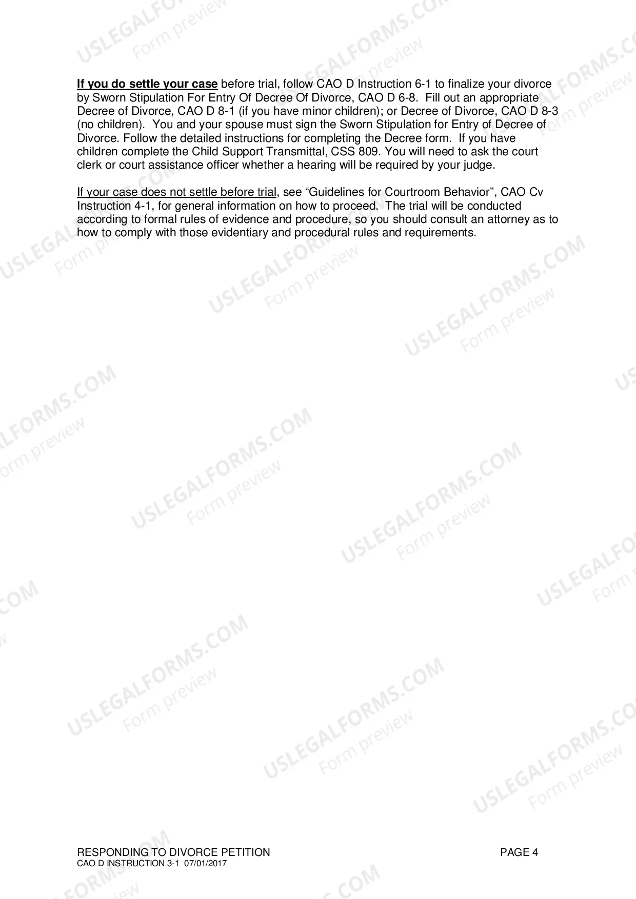 Preview Responding to Divorce Petition Instructions