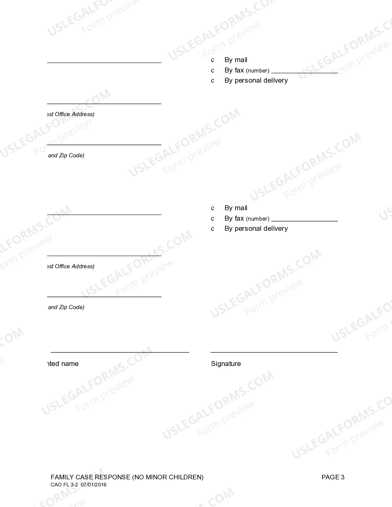 Preview Family Case Response - No Minor Children