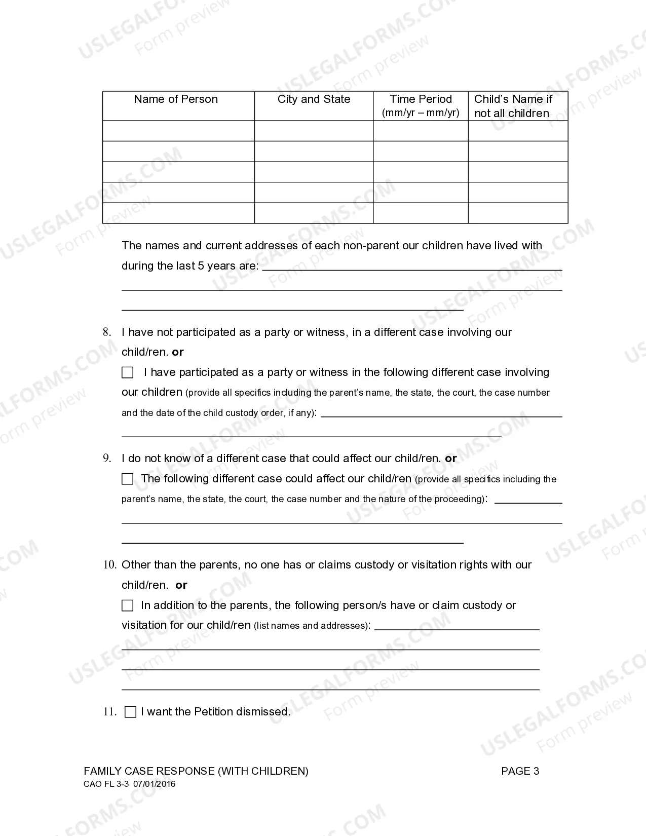 Preview Family Case Response with Minor Children