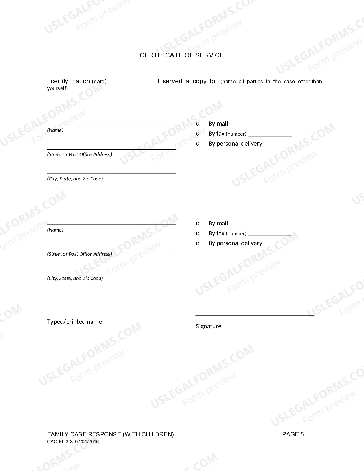 Preview Family Case Response with Minor Children