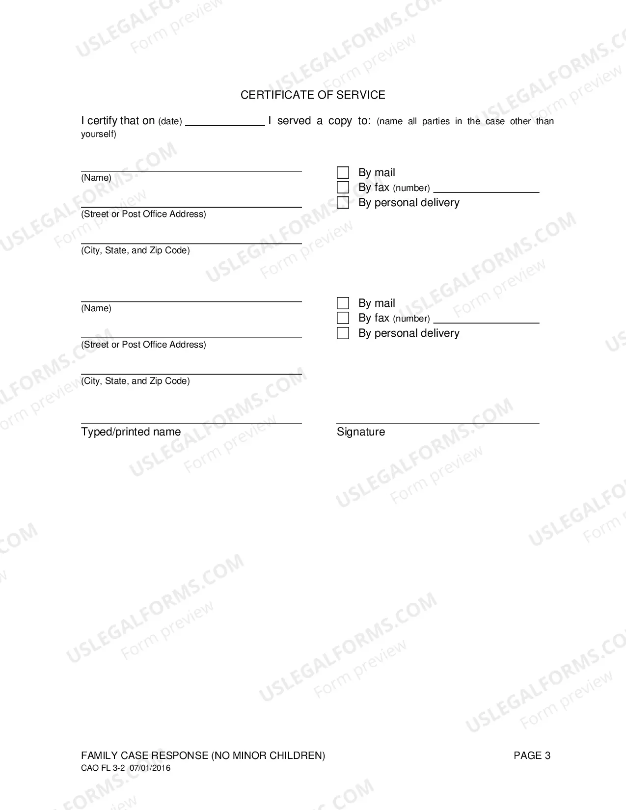 Preview Family Case Response Instructions for Divorce with No Minor Children