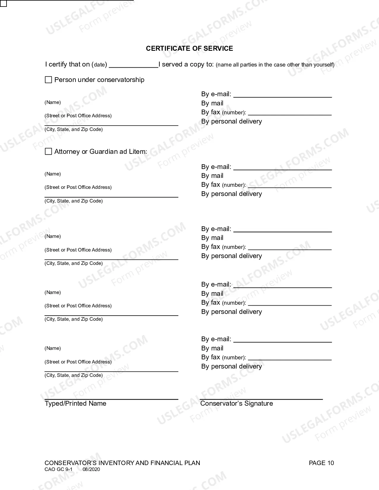 Preview Conservator's Inventory and Financial Plan