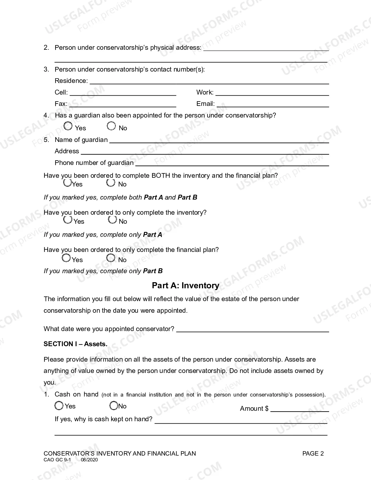 Preview Conservator's Inventory and Financial Plan