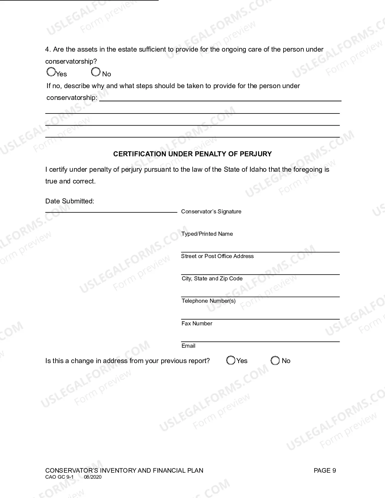 Preview Conservator's Inventory and Financial Plan