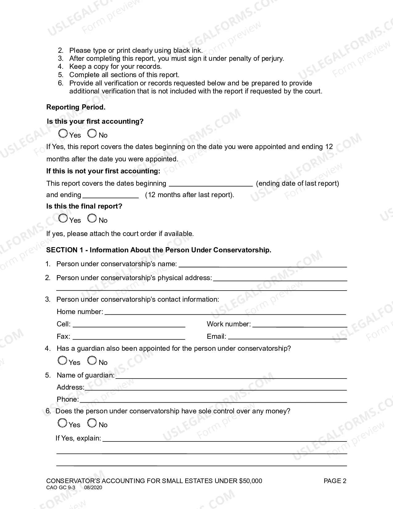 Preview Conservator's Accounting for Small Estates Under $50,000