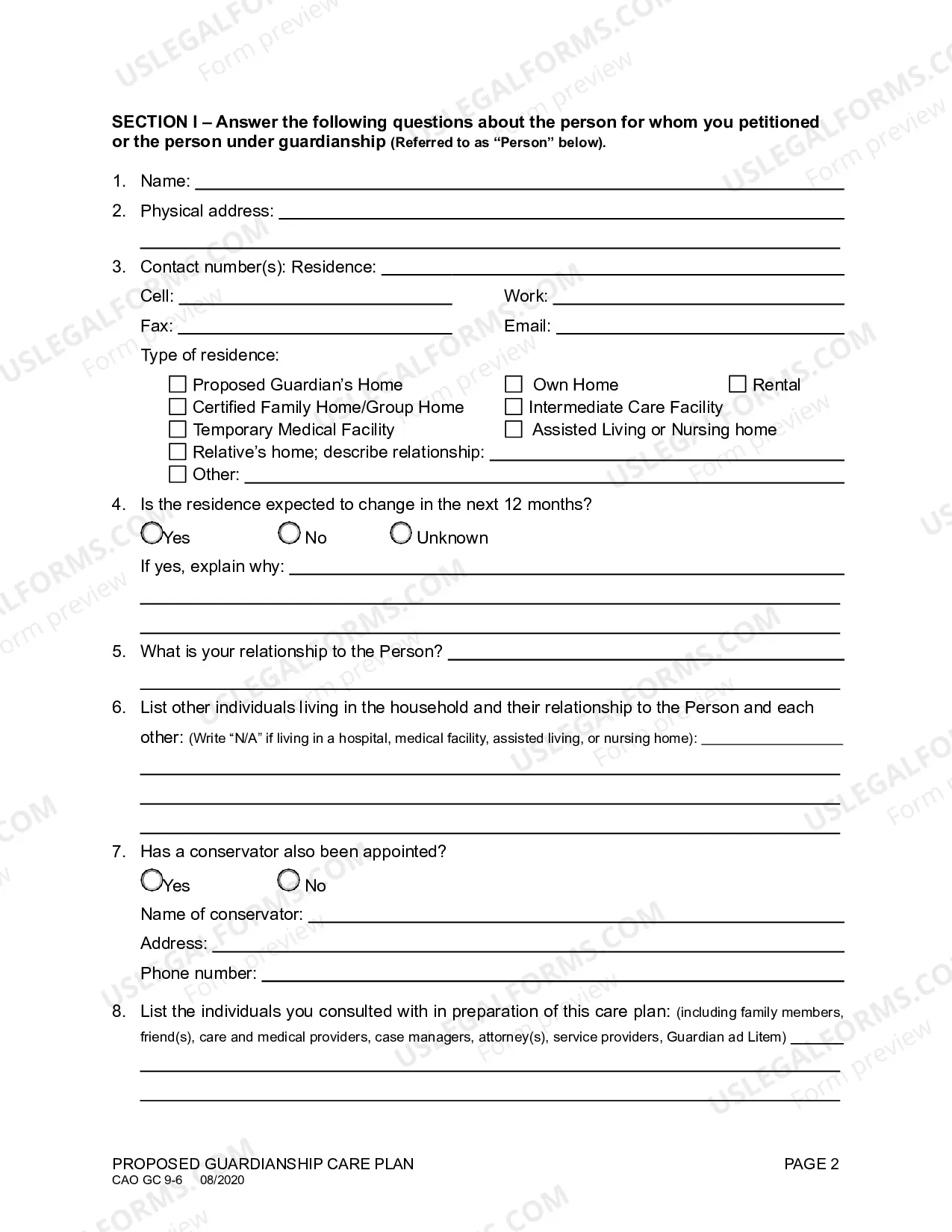Preview Guardian's Proposed Care Plan