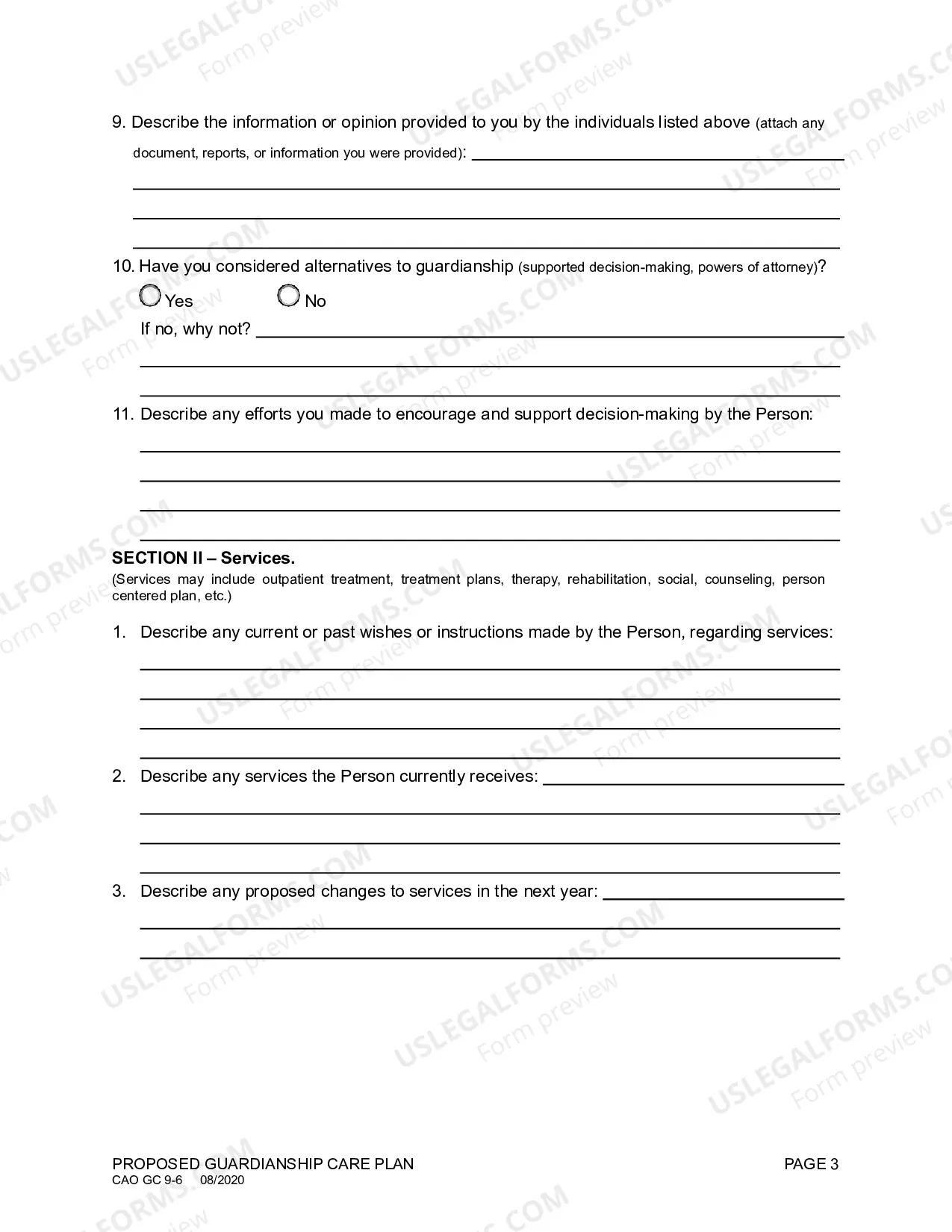 Preview Guardian's Proposed Care Plan