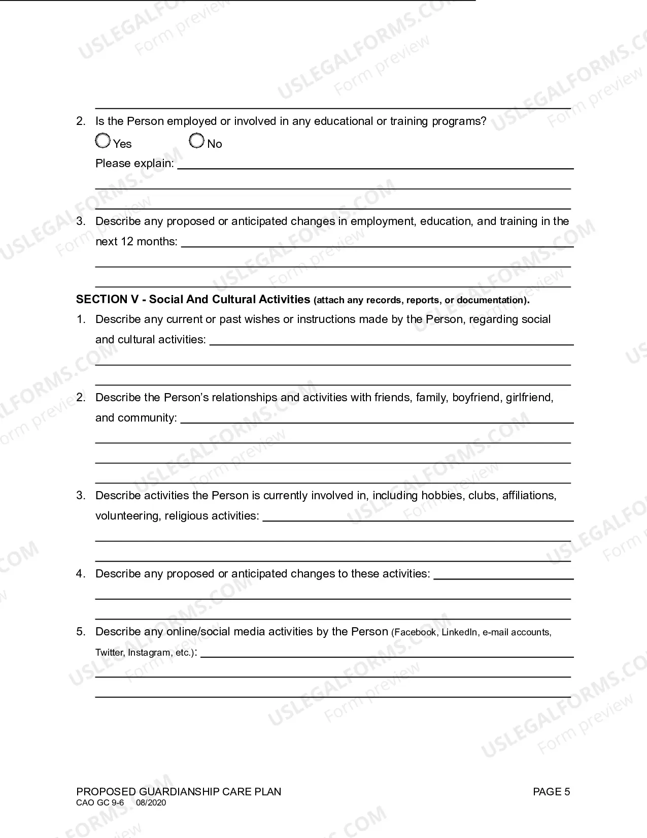 Preview Guardian's Proposed Care Plan