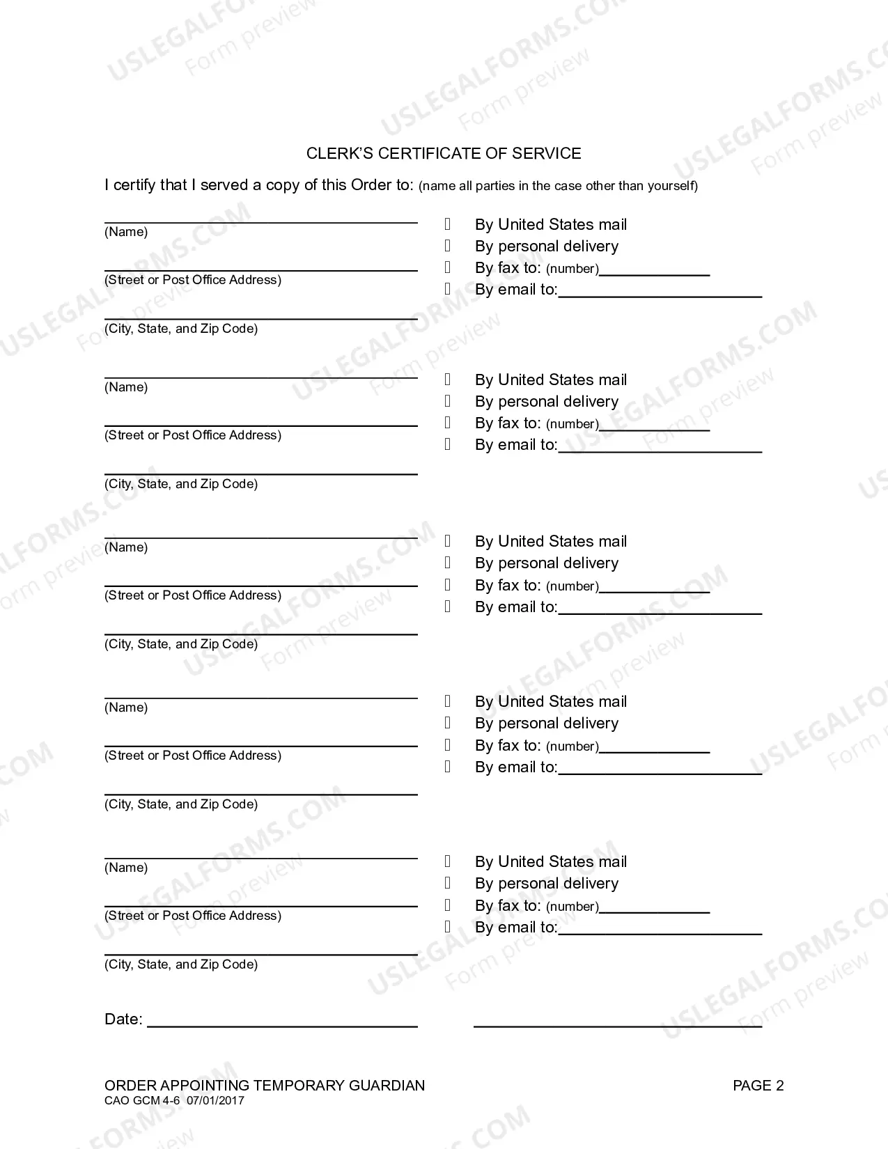 Preview Order Appointing Temporary Guardian