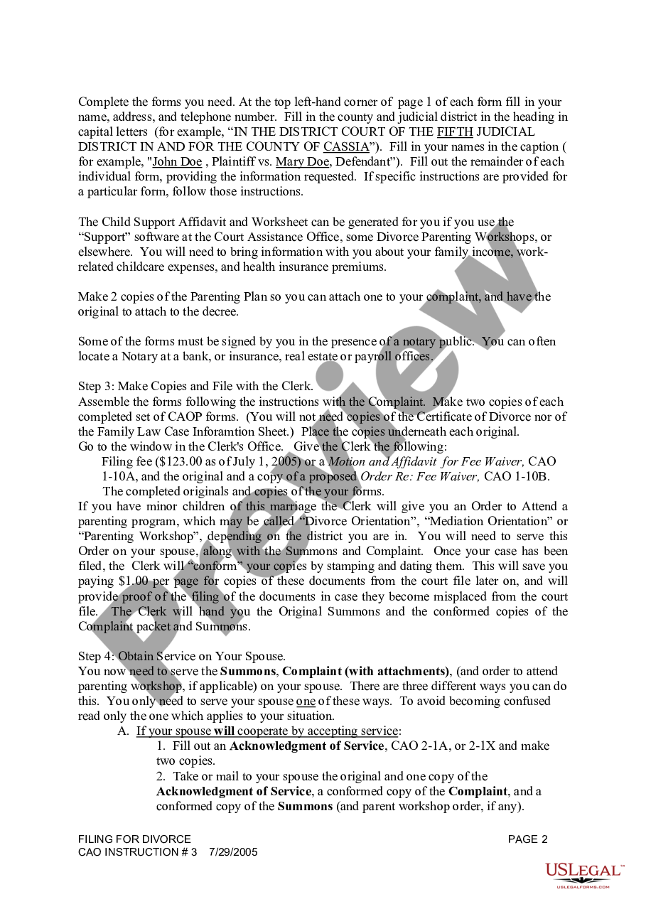 page 1 Idaho Instructions for Filing for Divorce preview