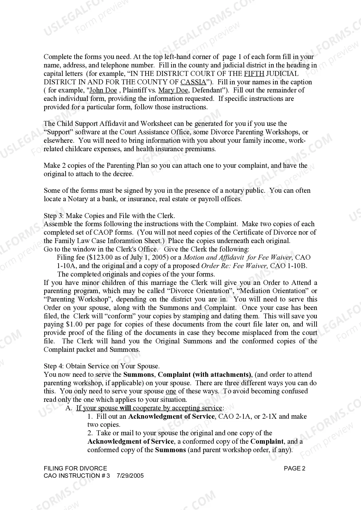 Preview Idaho Instructions for Filing for Divorce