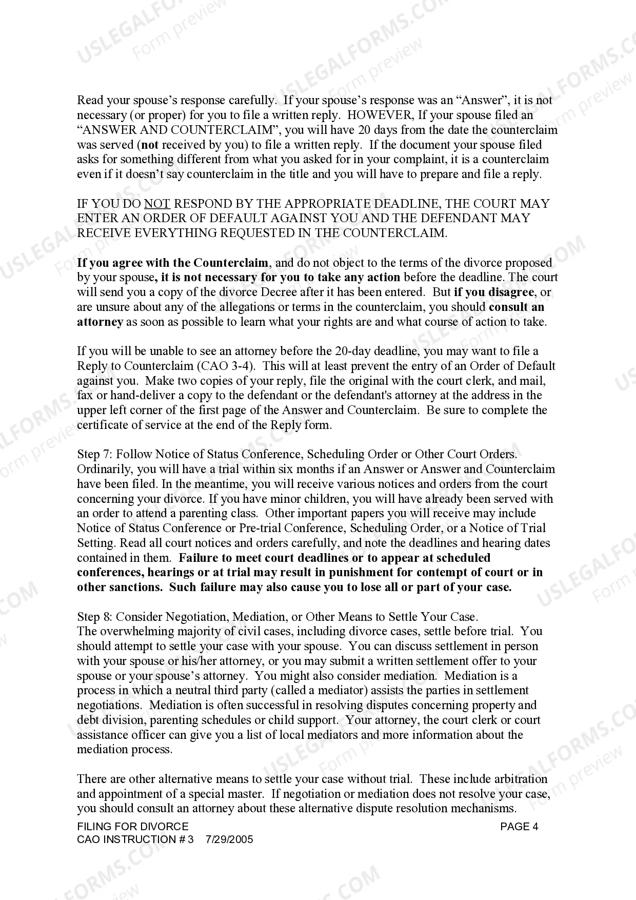Preview Idaho Instructions for Filing for Divorce