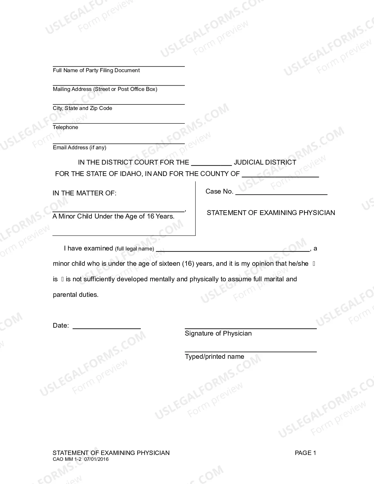 Preview Statement of Examining Physician