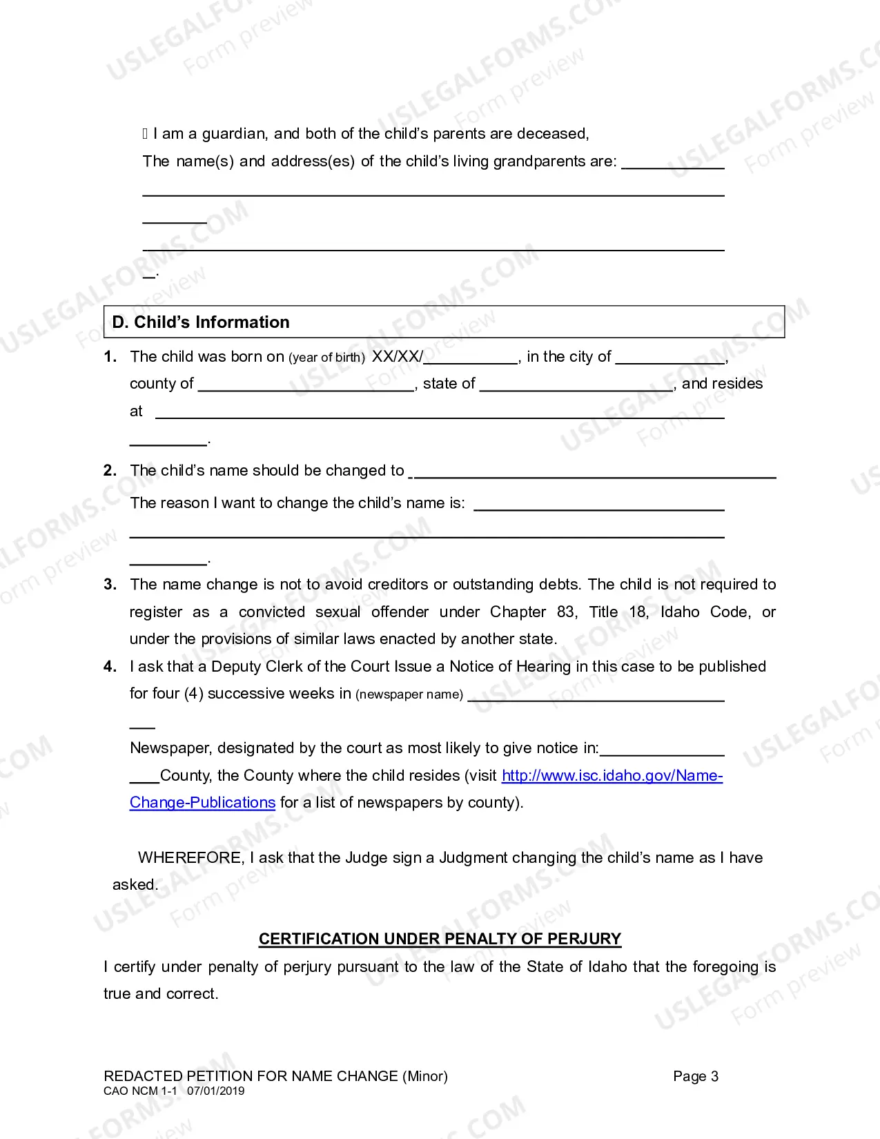 Preview Redacted Petition for Name Change for Minor