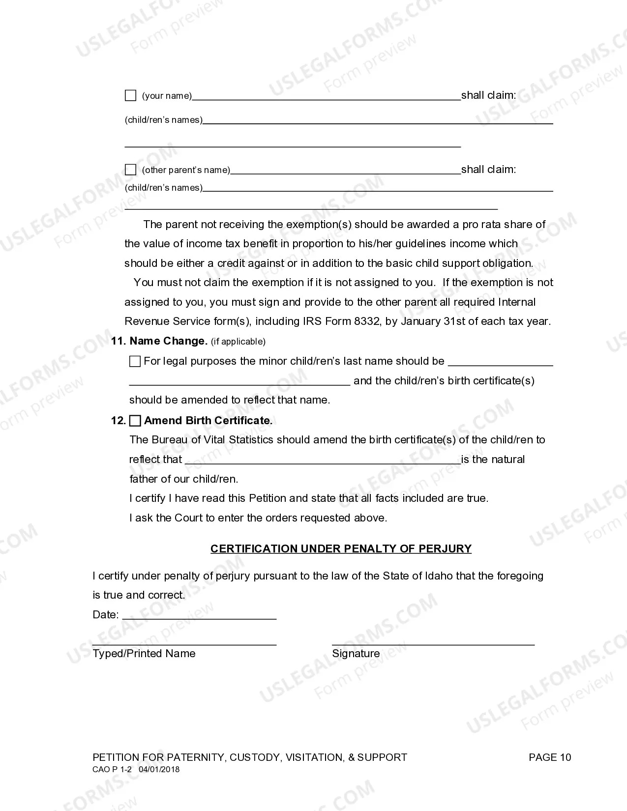 Preview Petition for Paternity, Custody, Visitation and Support