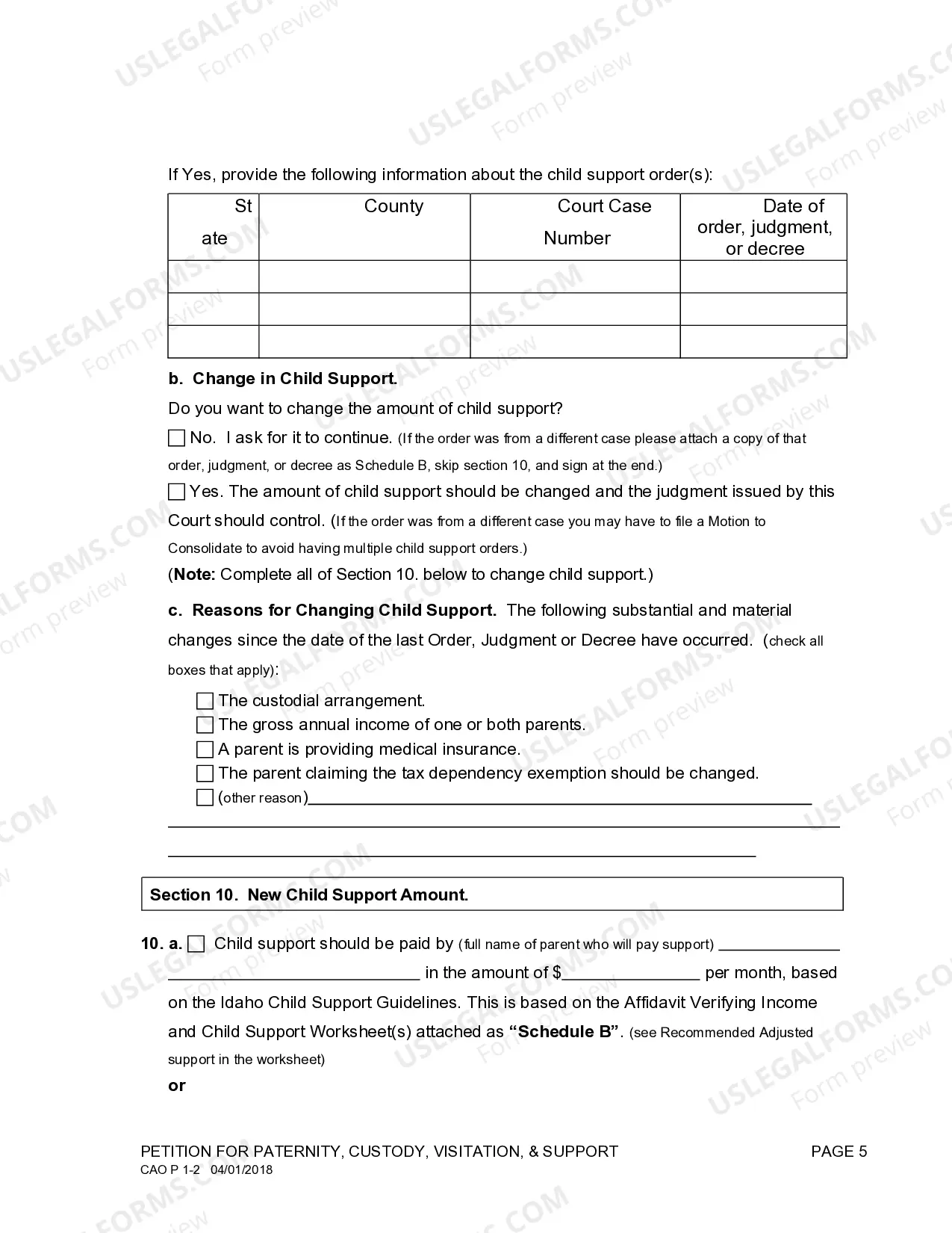 Preview Petition for Paternity, Custody, Visitation and Support