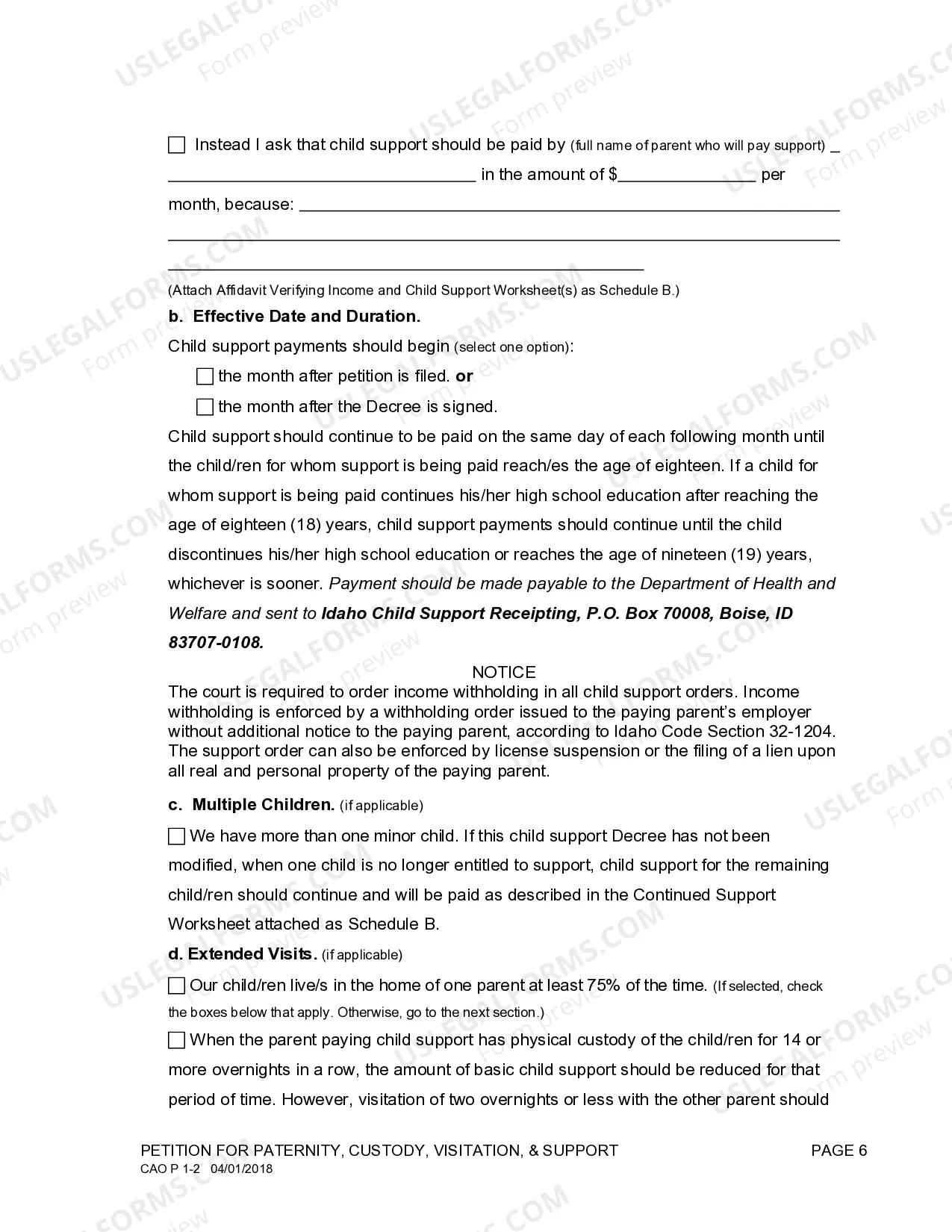 Preview Petition for Paternity, Custody, Visitation and Support