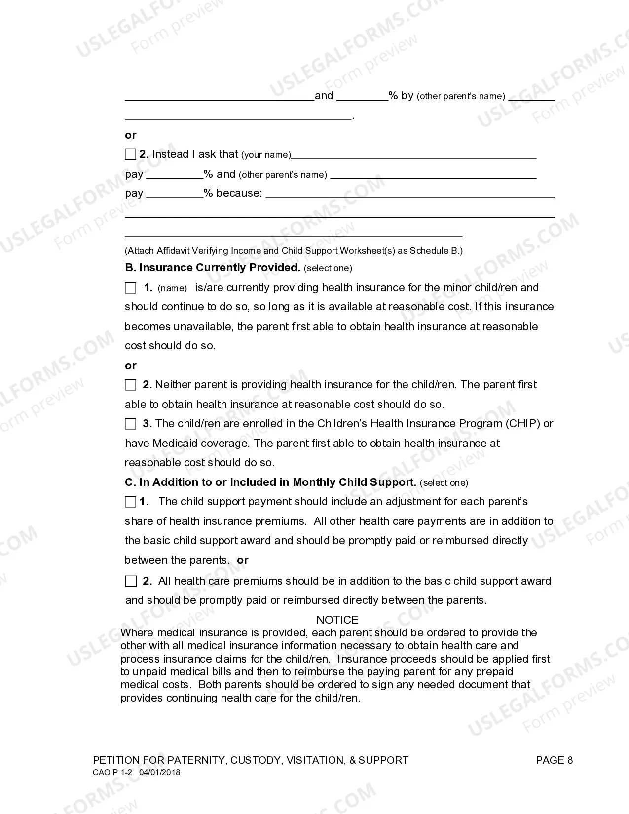 Preview Petition for Paternity, Custody, Visitation and Support
