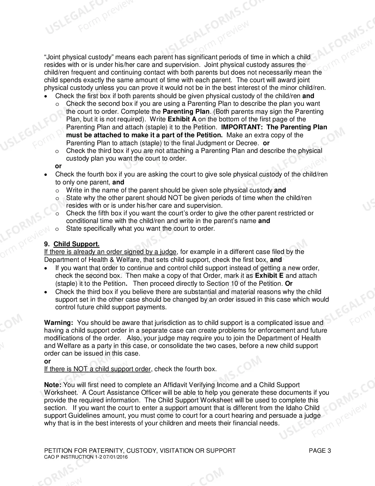 Preview Intructions for Completing a Petition for Paternity, Custody, Visitation and Support