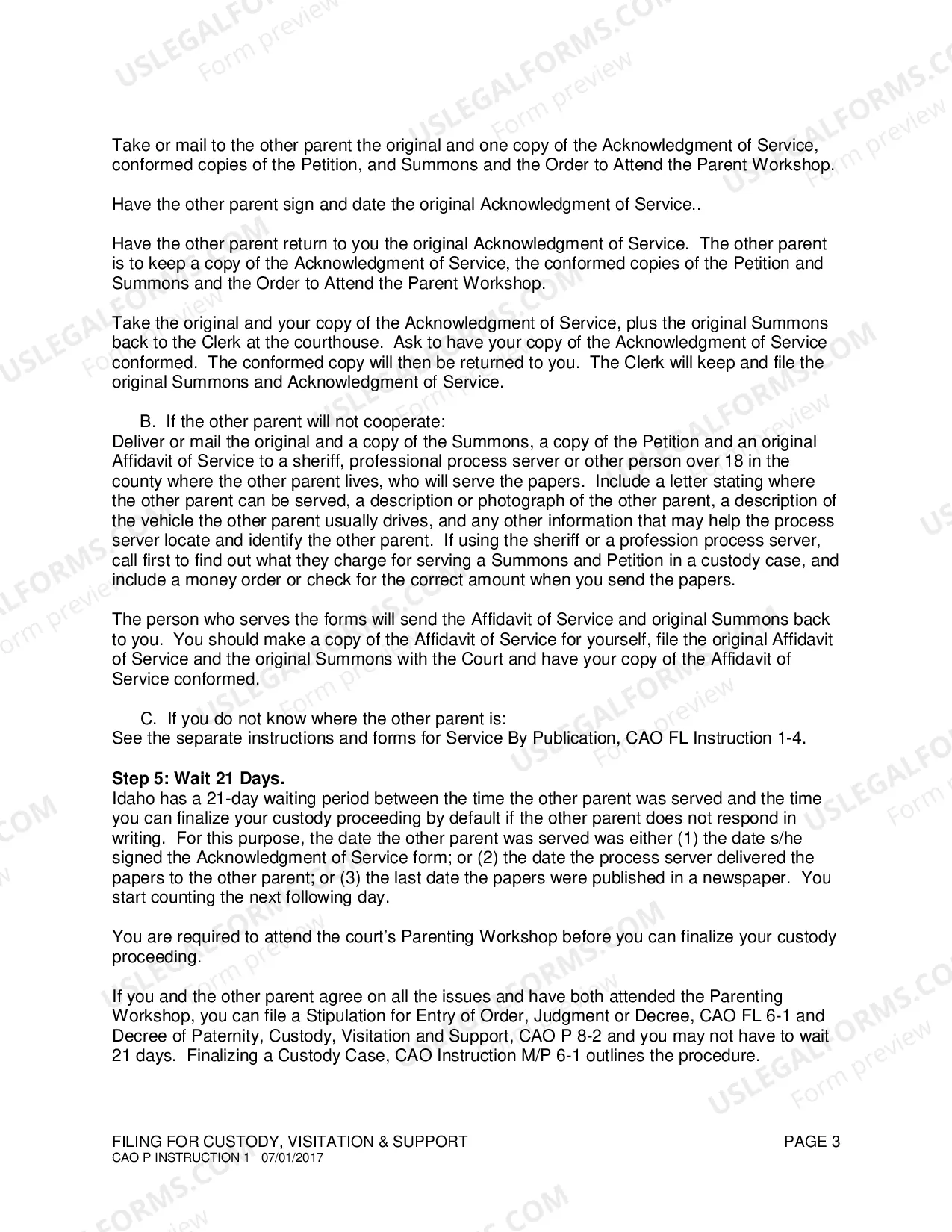 Preview Instructions for Filing for Paternity, Custody, Visitation and Support