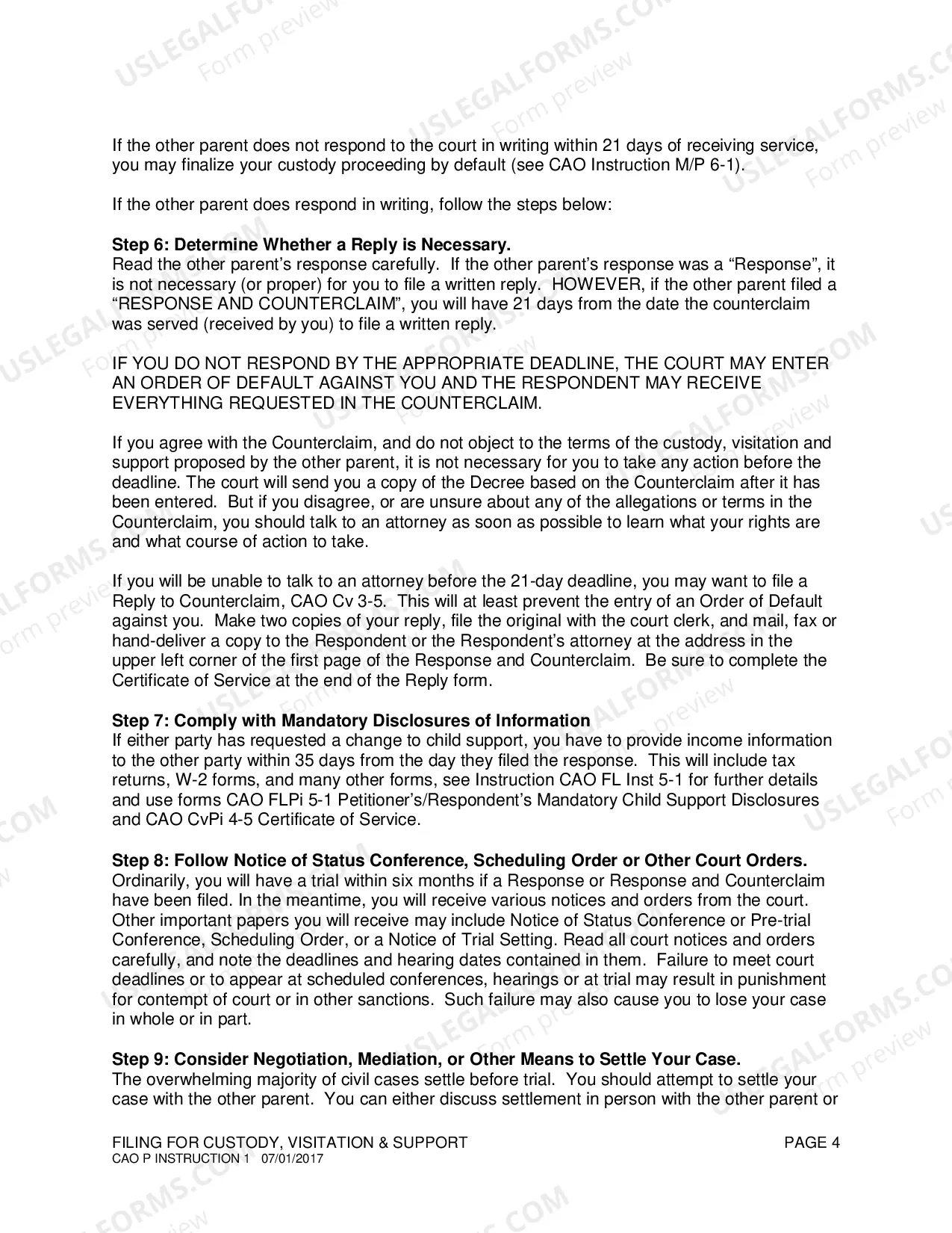 Preview Instructions for Filing for Paternity, Custody, Visitation and Support