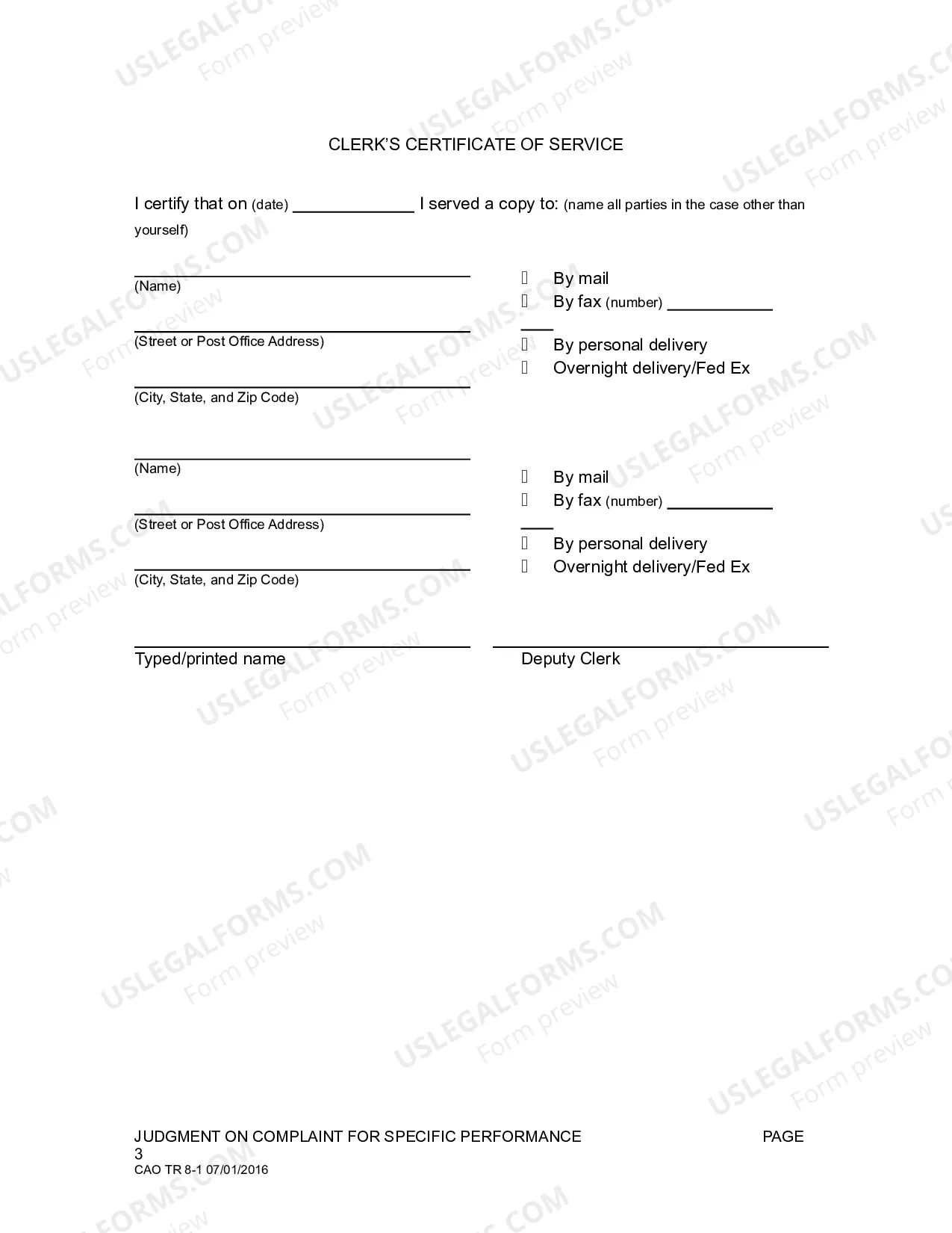 Preview Judgment on Complaint for Specific Performance