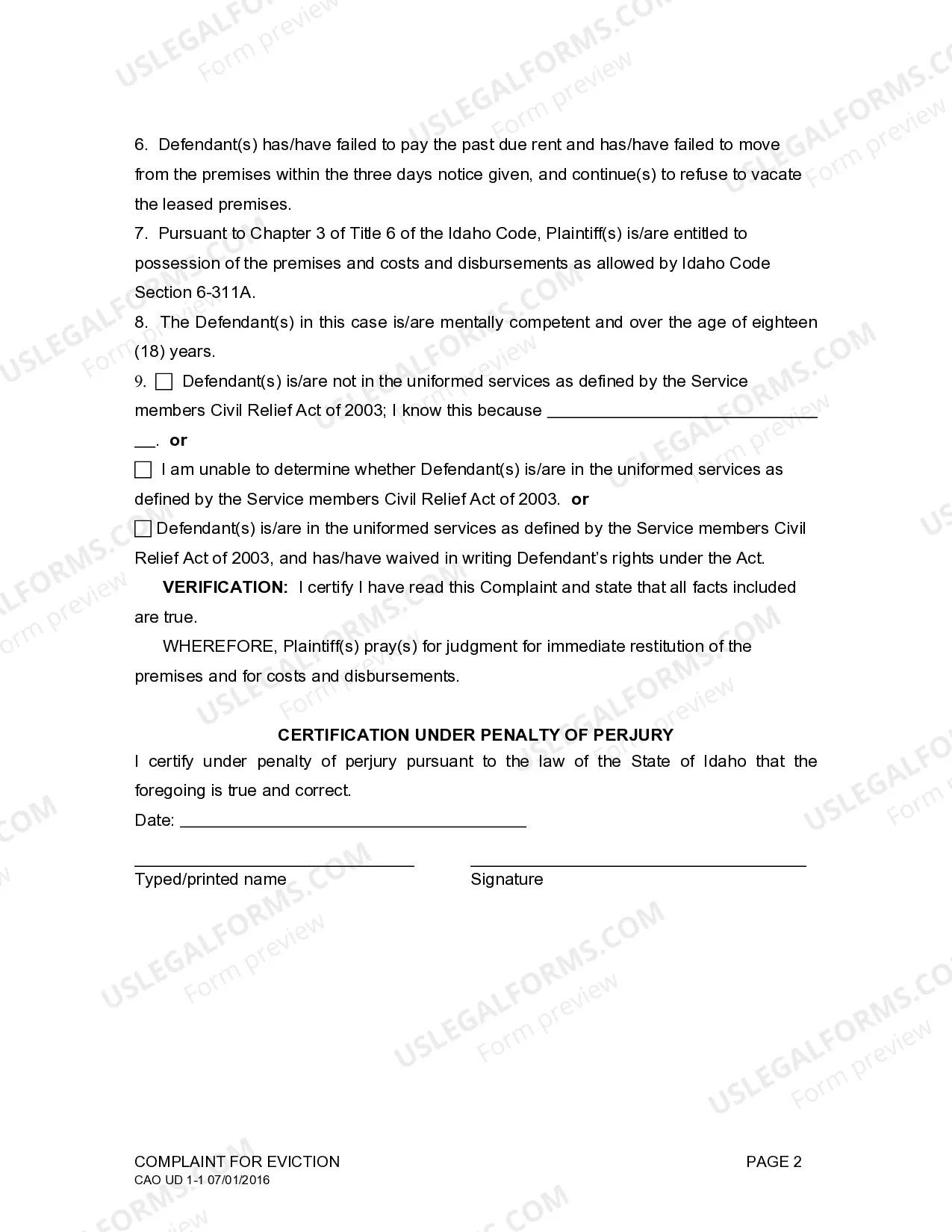 Preview Complaint for Eviction (Expedited Proceeding)