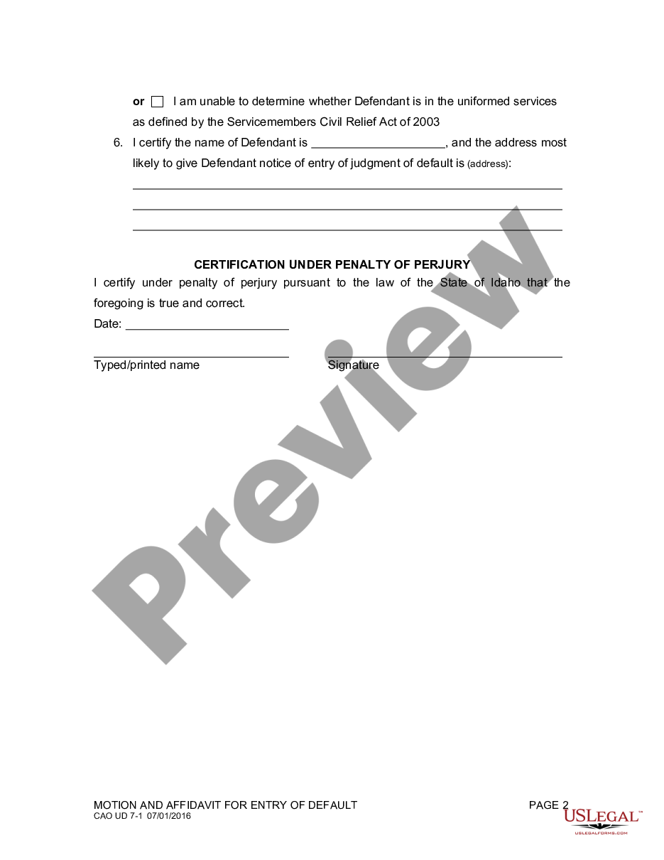 page 1 Motion and Affidavit for Entry of Default preview