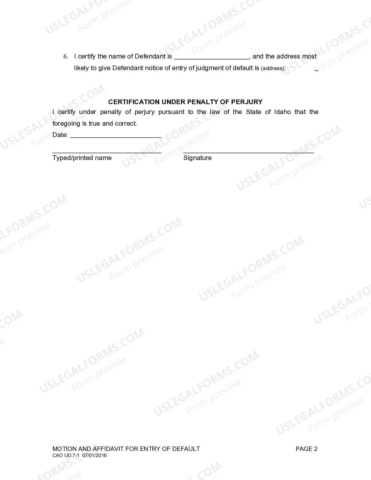 Preview Motion and Affidavit for Entry of Default