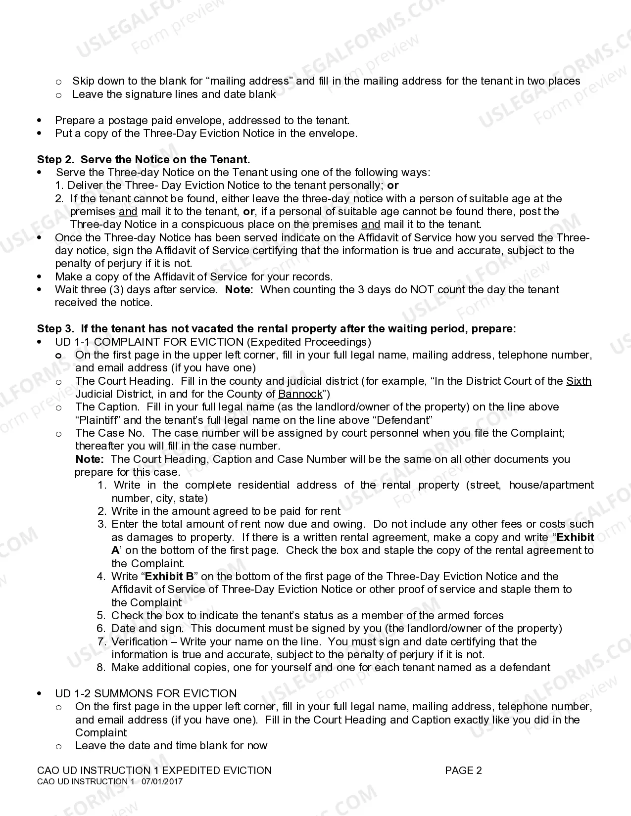 Preview Expedited Eviction Instructions