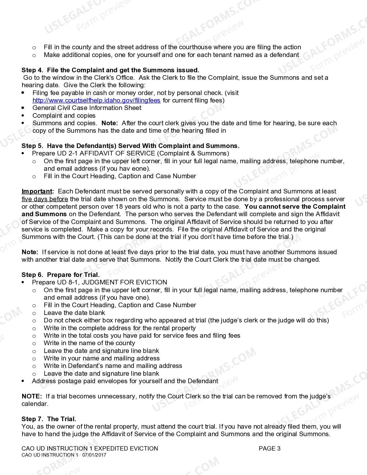 Preview Expedited Eviction Instructions