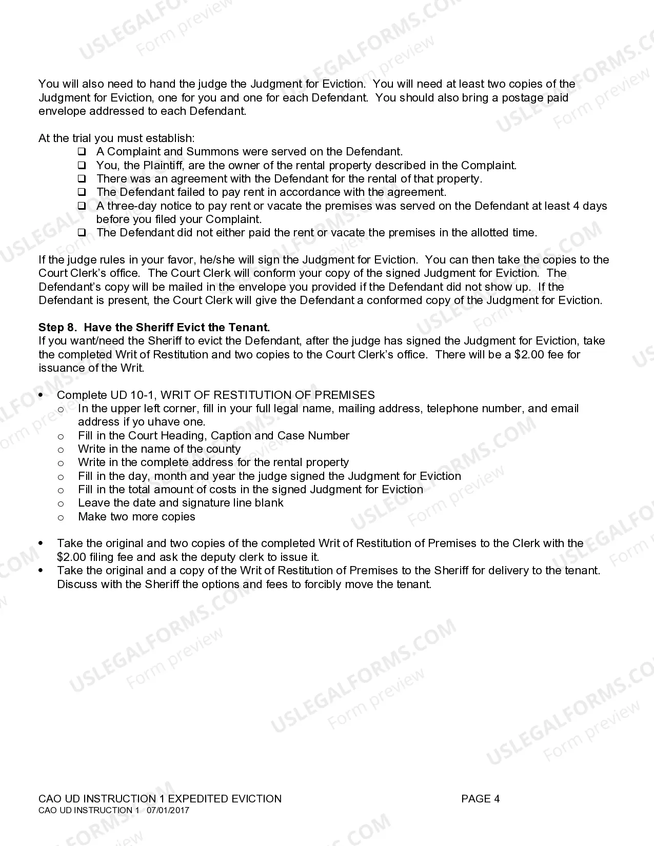 Preview Expedited Eviction Instructions