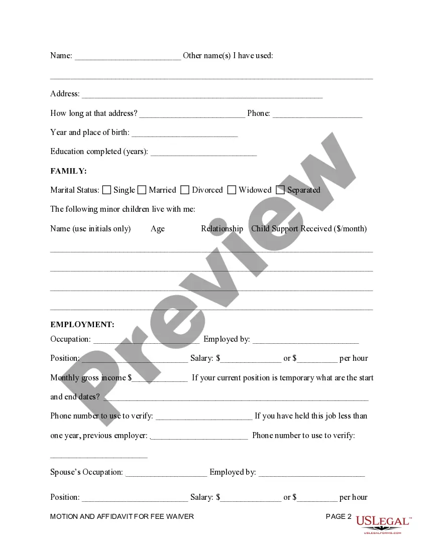 Preview Motion and Affidavit for Fee Waiver