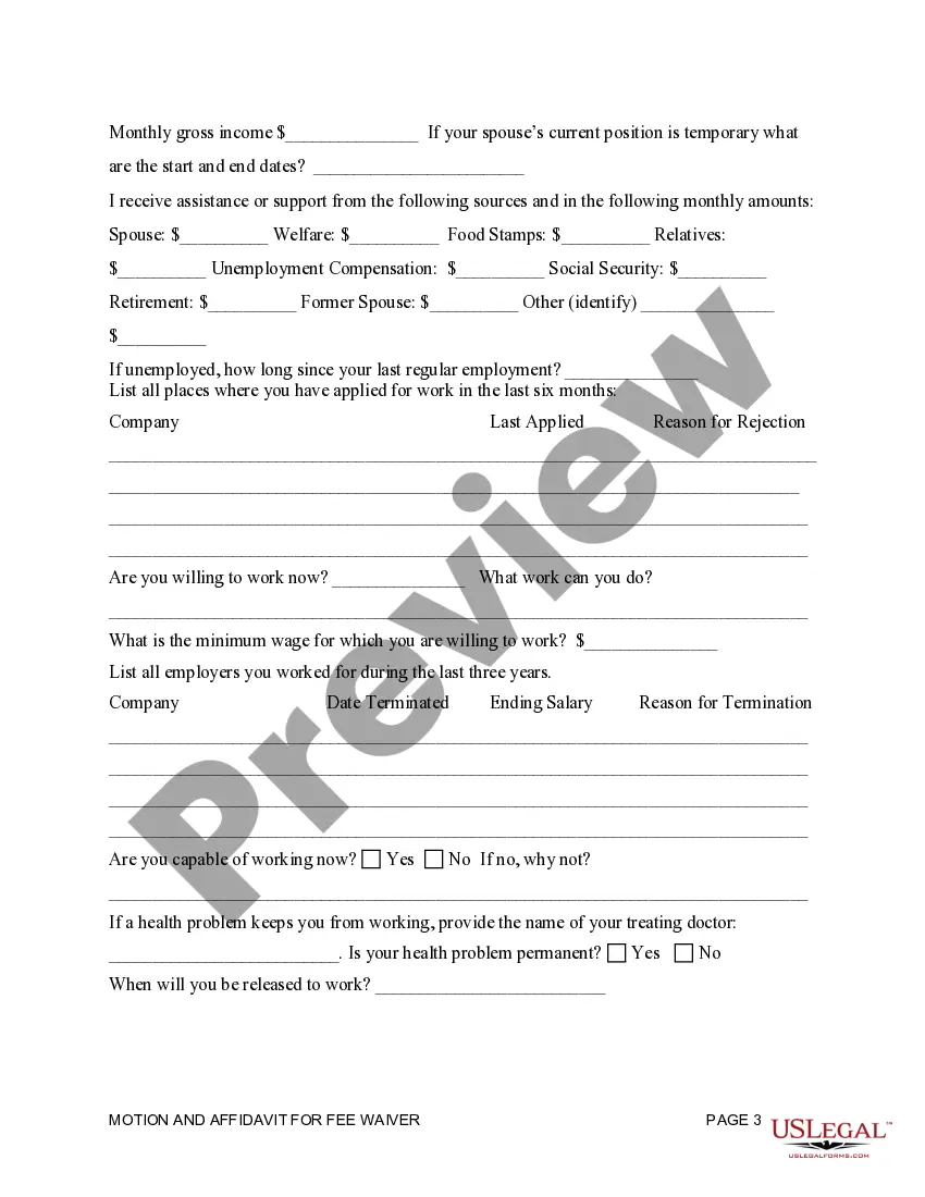 Preview Motion and Affidavit for Fee Waiver