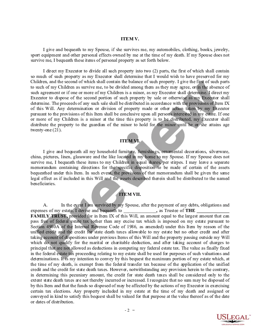 Preview Complex Will with Credit Shelter Marital Trust for Large Estates